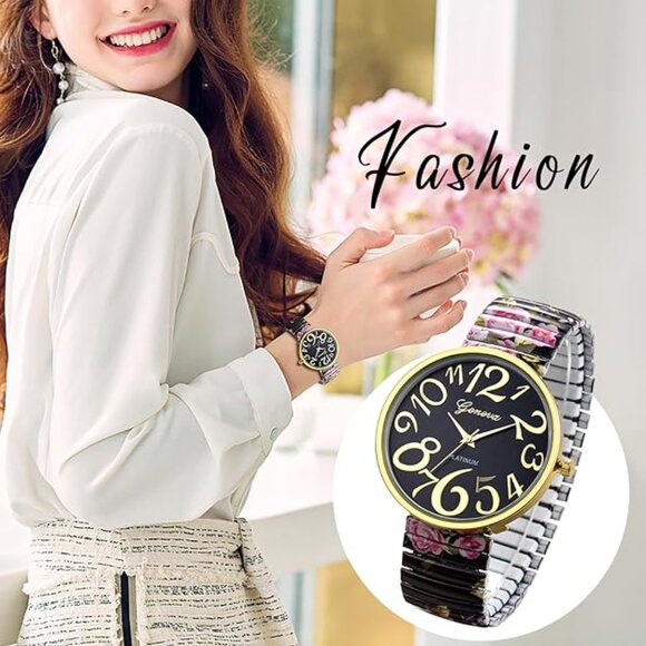 NEW! Women's Easy Reader Watch: Bohemian Super Large Clear Number Elastic Strap - Picture 4 of 4